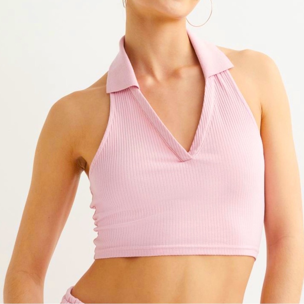 H&M NWT Women’s Fitted Crop Top In Soft Pink Size Medium